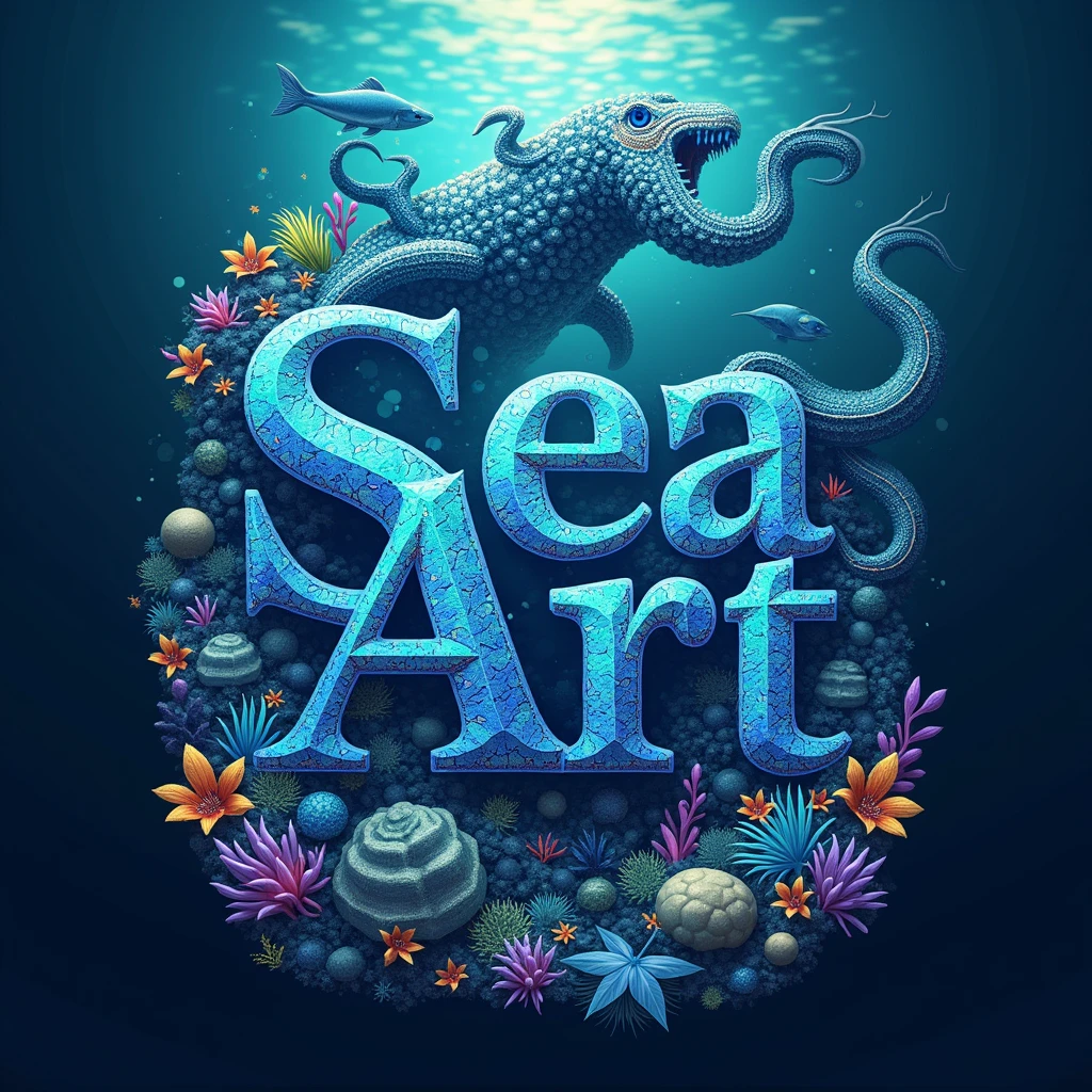 Typography Poster design, Logo Design, magical letter-shaped animals, fonts, text says "seaArt", magical seaart creatures, Logo "seaArt", vivid, masterpiece, best quality, Professional, ultra-detailed, intricate details