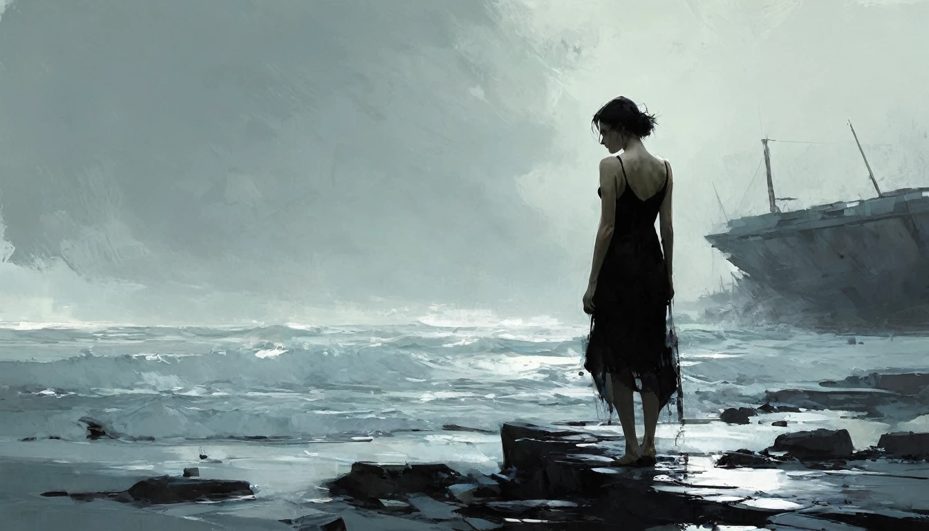 Broken, minimalistic digital artwork with the influence Luis Miranda, jeremy mann, Jeffrey Catherine Jones, conceptual art, painting, illustration, photo