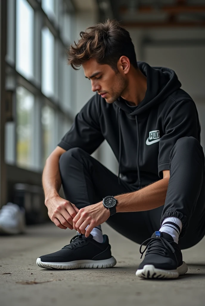 A man admiring a pair of sports shoes