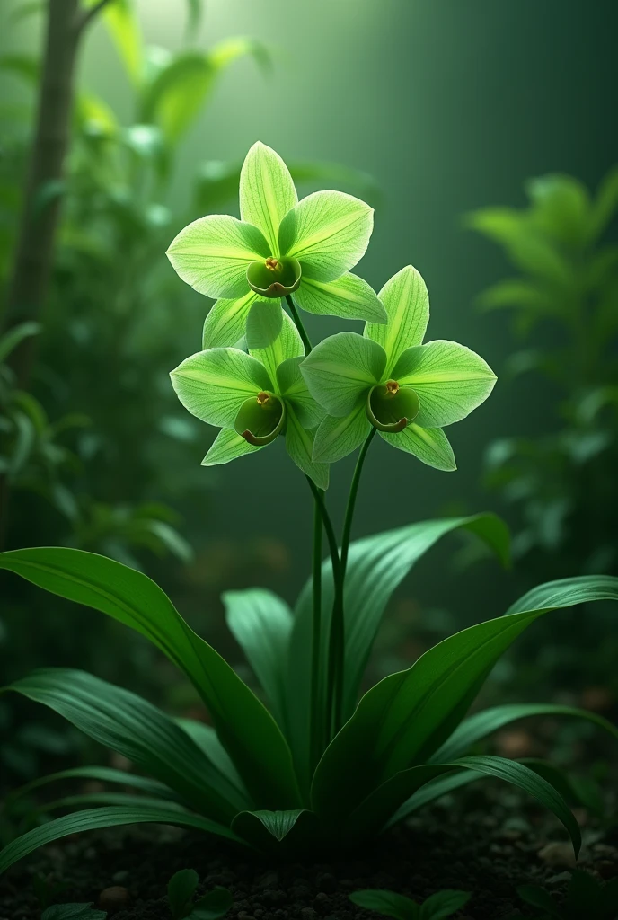 green orchid, leaf stalk