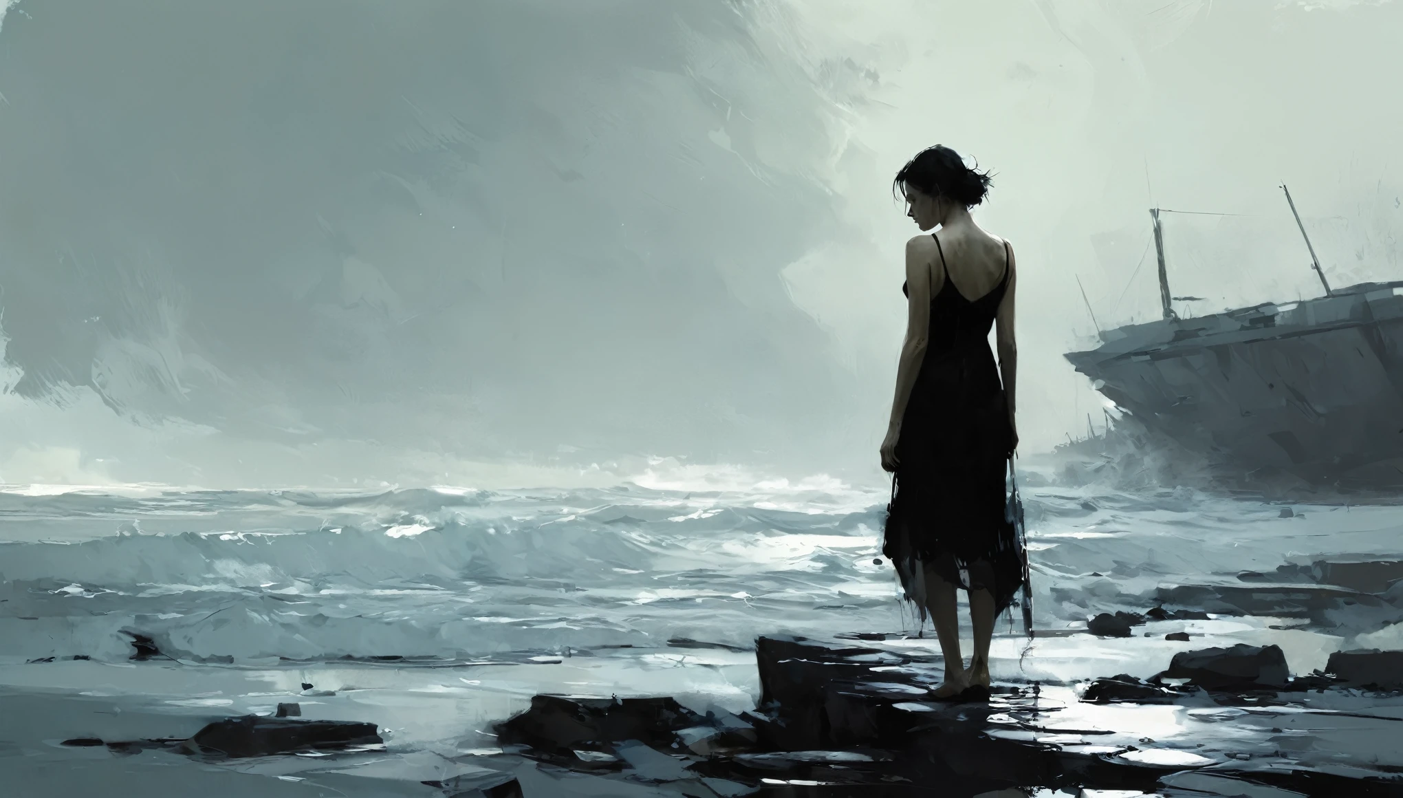 Broken, minimalistic digital artwork with the influence Luis Miranda, jeremy mann, Jeffrey Catherine Jones, conceptual art, painting, illustration, photo