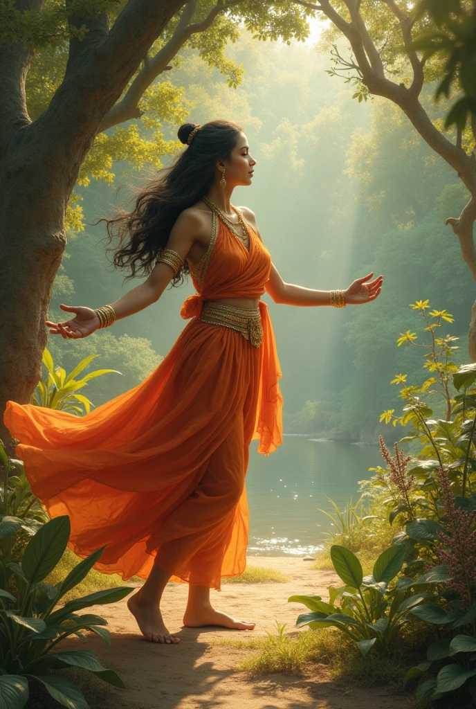 "Ramba lost in her dance in the divine gardens, unaware of the sage NAD meditating nearby.