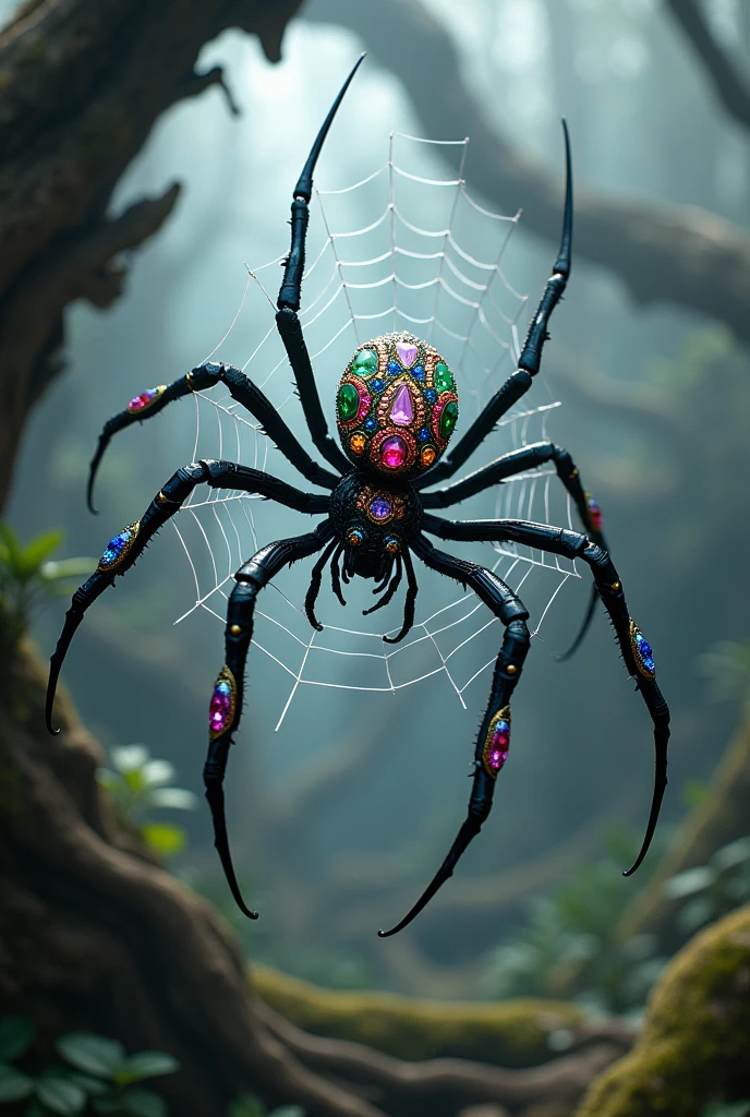 A spider with a jeweled spider web