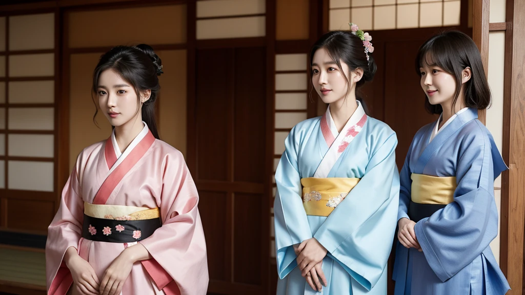Korean Women in Hanbok and Japanese Women in Kimono