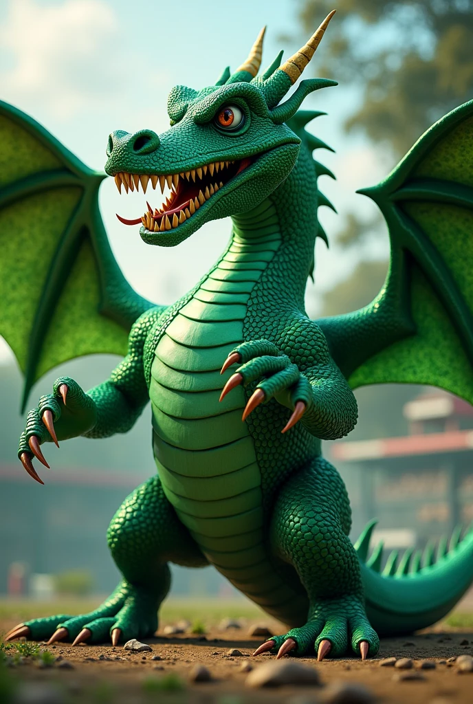 Create a green dragon to serve as a mascot for school games