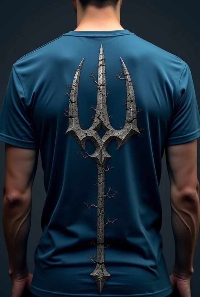 design a trident like cracked, on the back of a dark blue t-shirt