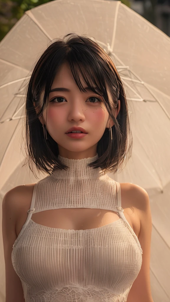 ((Best Quality, 8k, Masterpiece: 1.3)), Focus: 1.2, Perfect Body Beauty: 1.4, Buttocks: 1.2, (Layered Haircut: 1.2)), (Rain, Street:1.3), Highly detailed face and skin texture, Fine eyes, Double eyelids, Whitening skin, Long hair, (Round face: 1.5), sweet_ta,Super huge breasts,ditch,revealing lace panties