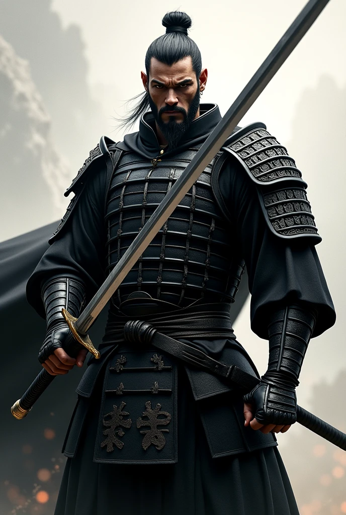 Samurai, black, holding a sword, fierce