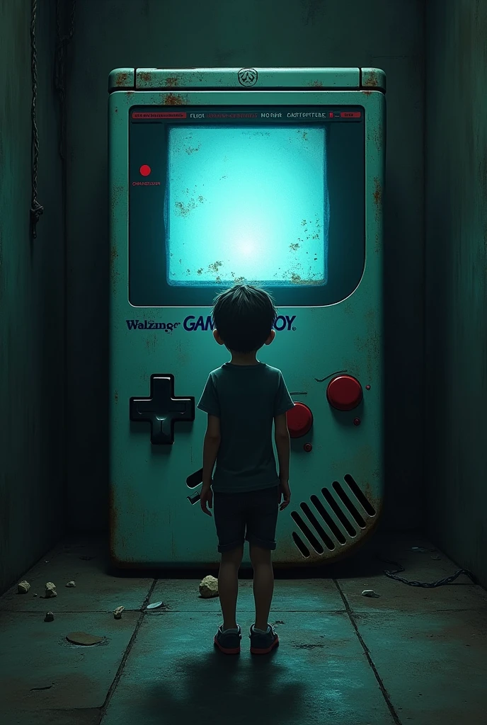 Abandoned Gameboy art a boy stand in front of horror gameboy