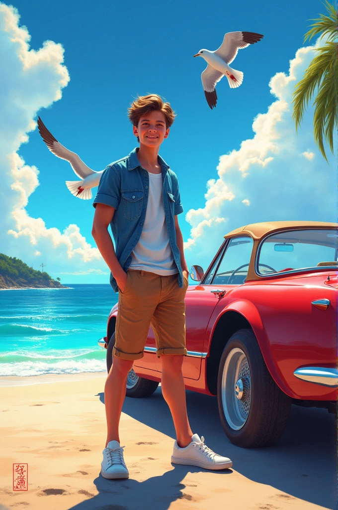Results
a high quality digital painting of a (boy), car, beach side scenery, digital art, vibrant colors, summer vibes, seagulls flying, ocean view, sunset, realistic, detailed, 4k