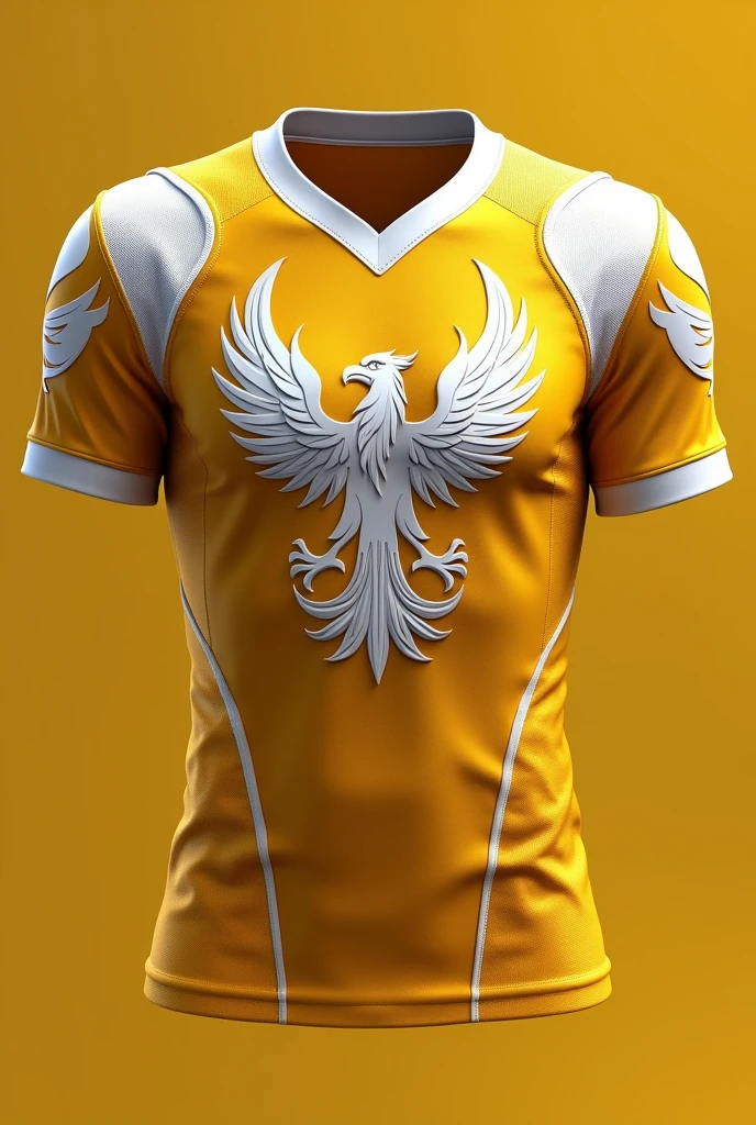 A gold interclass shirt with white details and a phoenix in the middle It has to be good INTECLASS TEAM FOOTBALL TEAM 