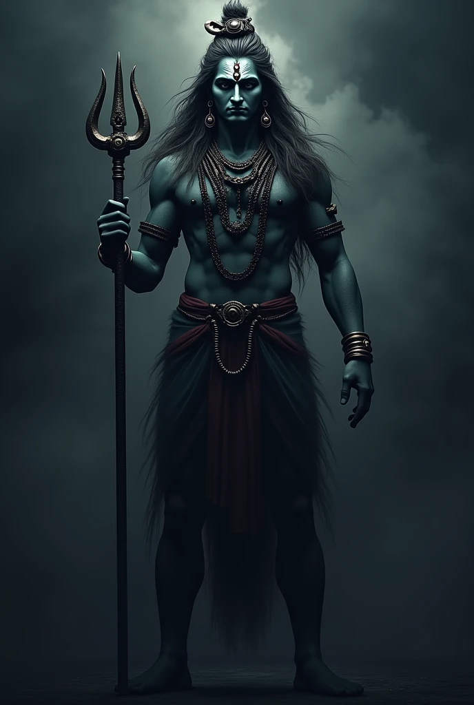 Lord shiva image with black background holding trident and snake around neck