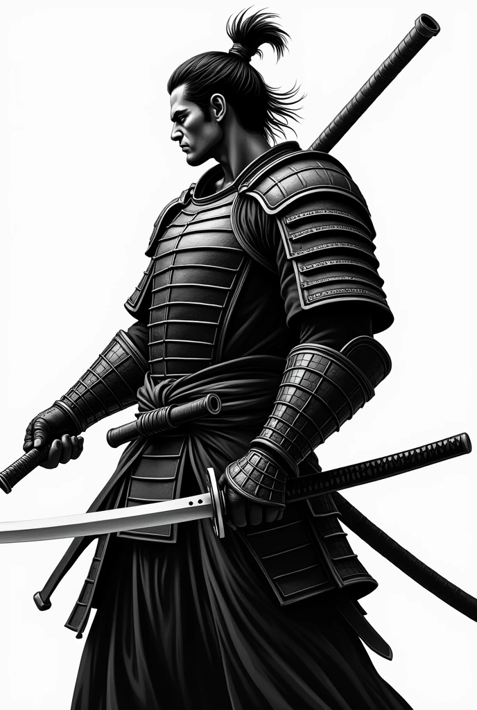 Black samurai logo holding a sword, fierce, side view