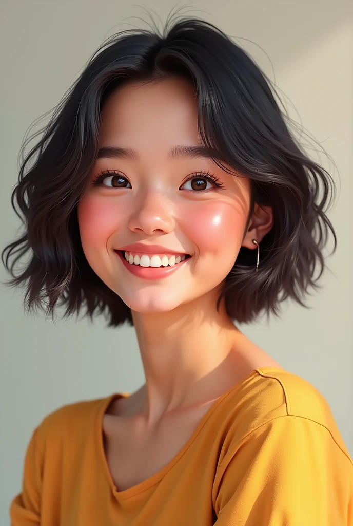smiling filipina girl with short hair.