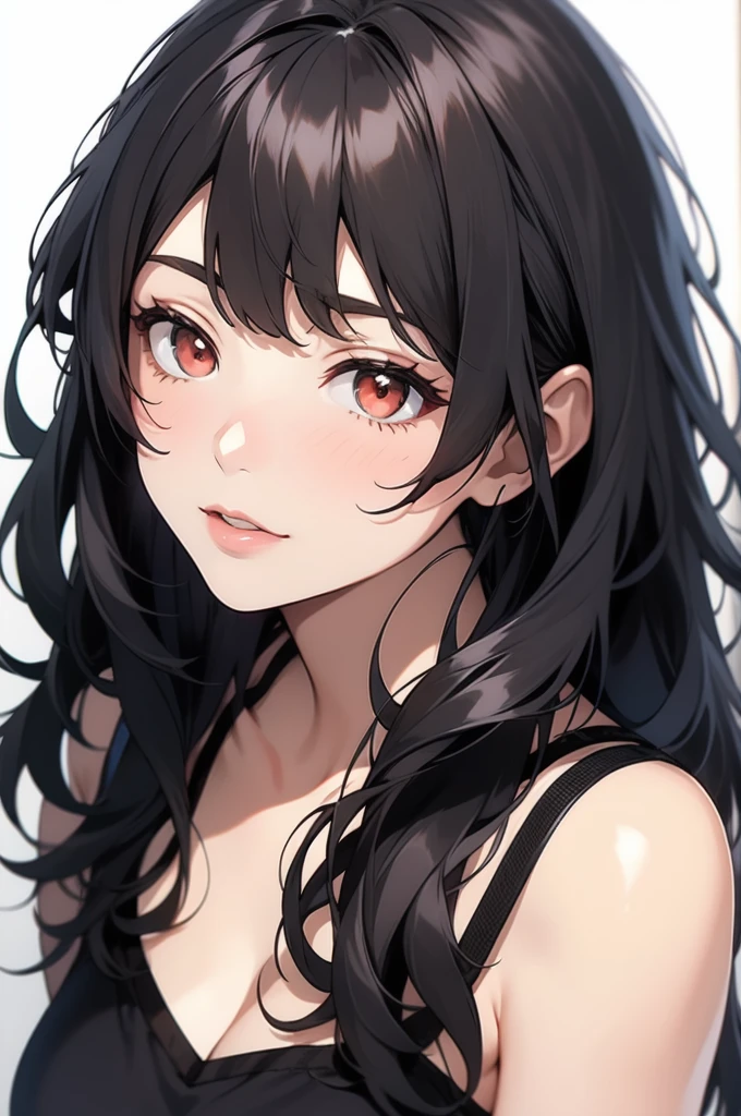 One girl,Dark Style, Black Hair, White skin, Red eyes, Long Hair, bangs