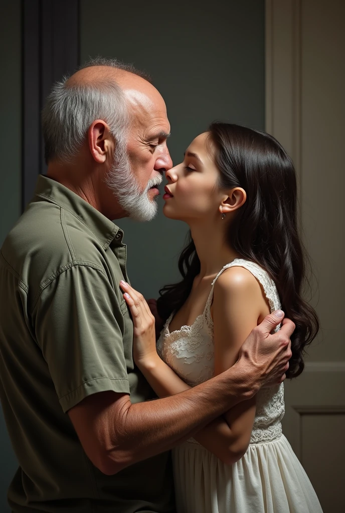 Old man sucking breast of young girl