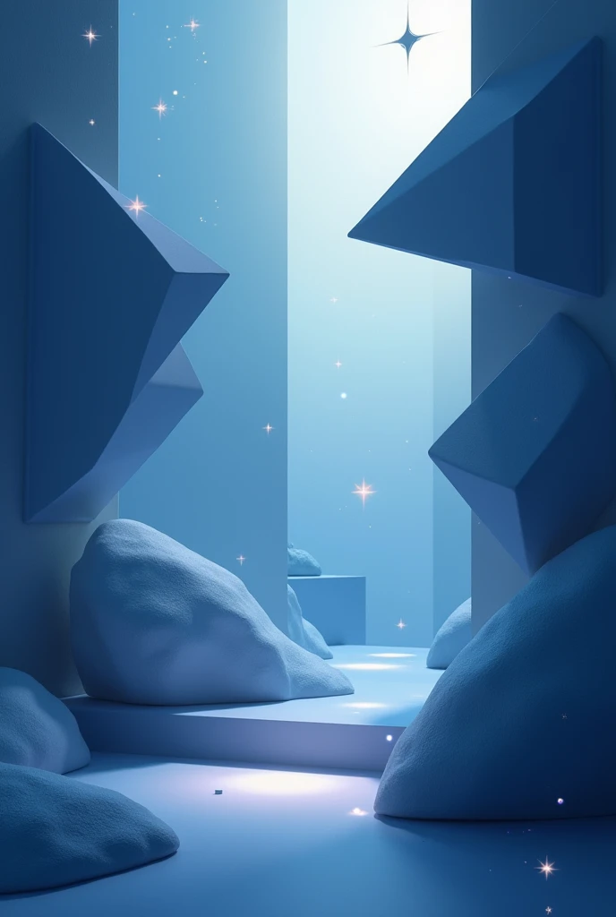  asymmetric geometric figures background with blue gradient tones and stars or gray light 
