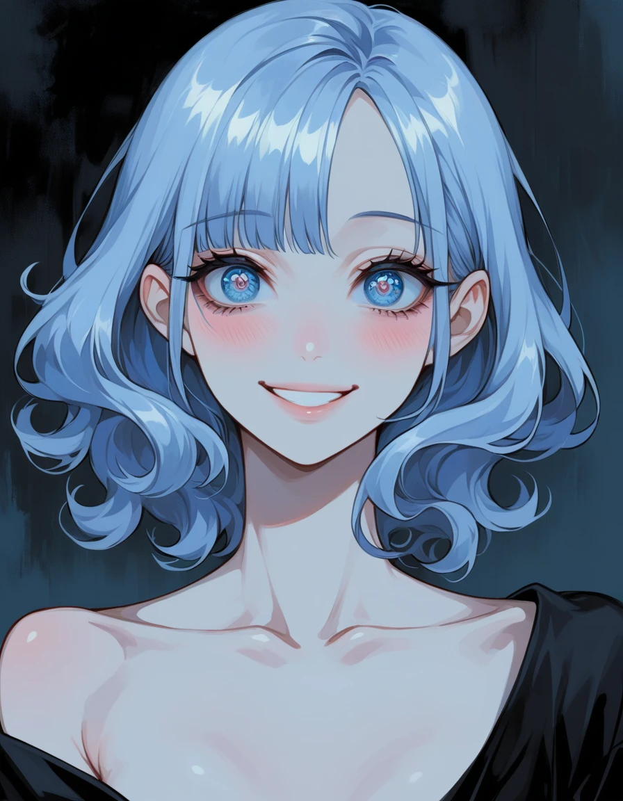 (full-body view))), ((girl and man)), ((dark fantasy)), mature male, 30-ish, (wide shoulder), ((no chest hair)),man with short black Quiff hair with Soft Fringe, (bangs part on side 3:7 ratio), blue eyes, upper body, short hair, looking at viewer, parted lips, round eyewear, showing a bit of muscles,(( girl with wavy hair, pale skin, long light blond hair),((light blue eyes)), freckles,(girl ),erotic posing,Gothic background, Dark fantastic view,Best Quality,masutepiece,8K,The ultimate detailed dark background, Top image quality、RAW photography、超A high resolution,cropped shoulders, overall look is very erotic, model shoot, round chest, Beautiful Eyes of Details、Very slender eyes、Beautiful eyelashes、Very slim physique, with blush cheeks, bedroom background, (happy) (smile)