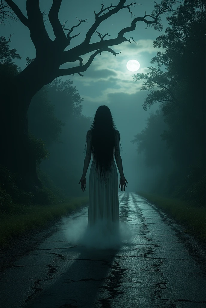 Images of La Sayona on a dark road)