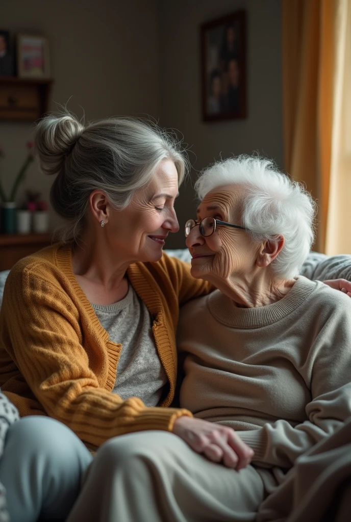 37 year old woman caring for her 56 year old mother who is sick with lupus and they are both trying to enjoy the process and enjoy life