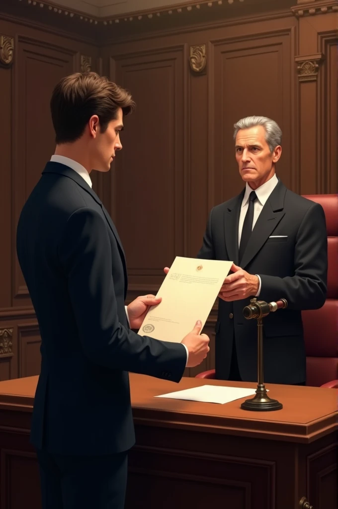 A person giving a letter to a judge