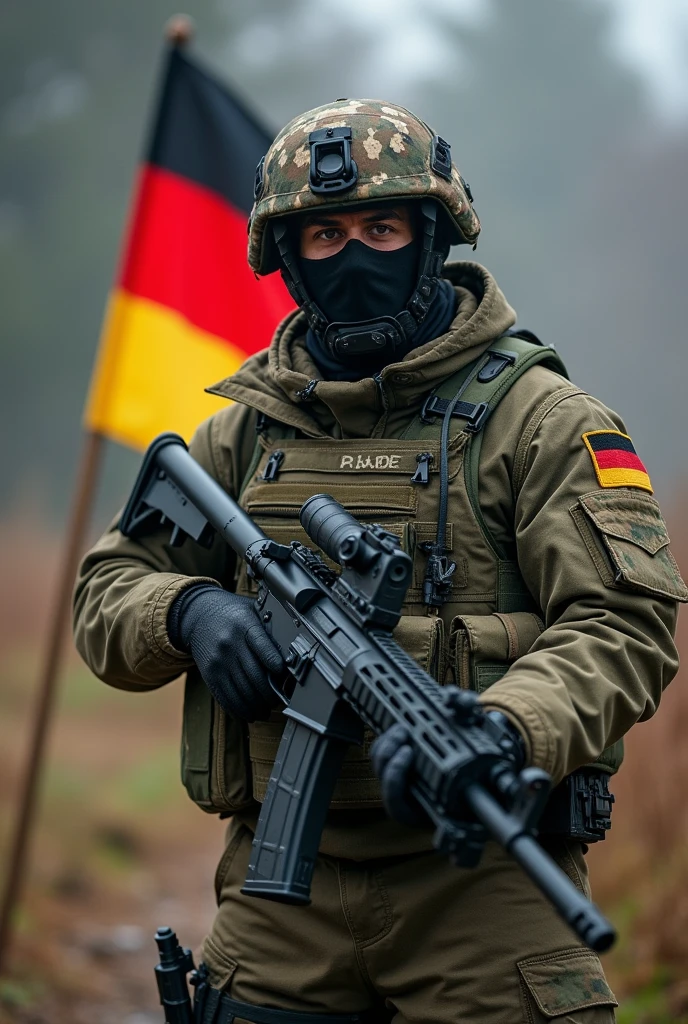 Germans special forces whose task is to seize an unknown weapon without stripe with flag