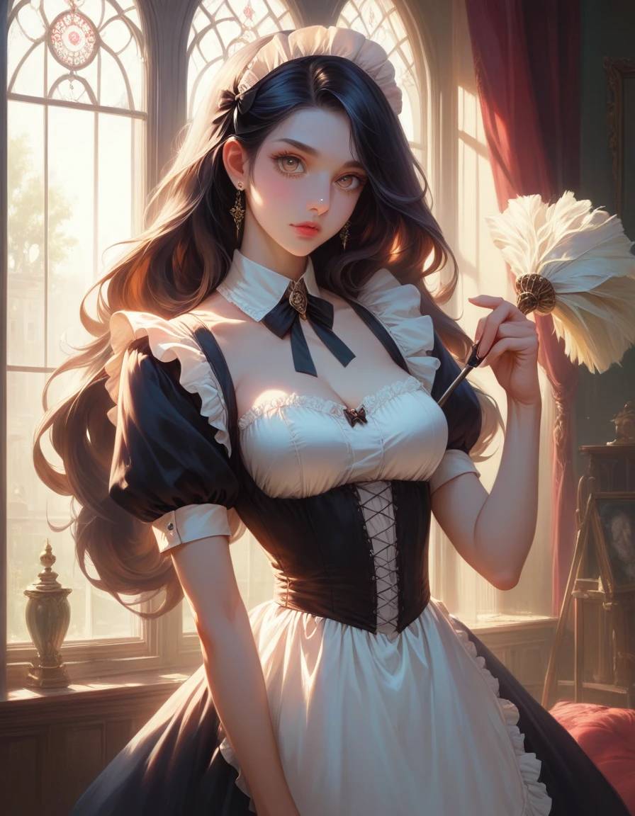 (Pure Color: 0.9), (Color: 1.1), (Masterpiece: 1,2), Best Quality, Masterpiece, High Resolution, Original, Highly Detailed Wallpaper, Beauty, Beauty, Victorian, Dress, Melancholy, Big Breasts, --auto --s2