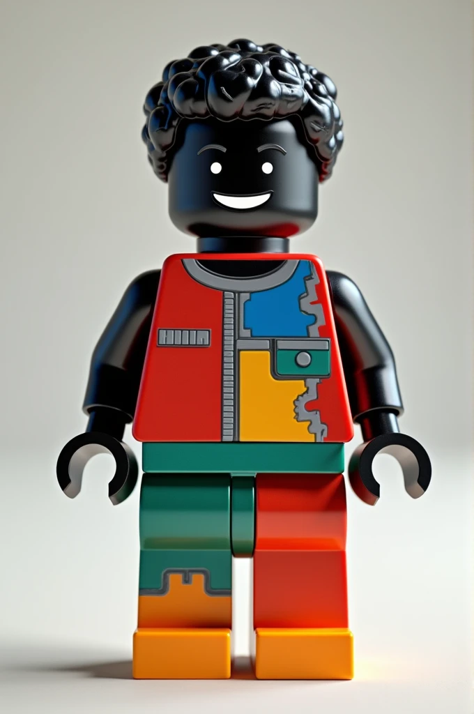 Create a smiling black LEGO figure with a colorful outfit