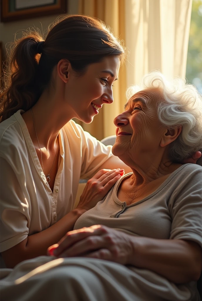   37 year old woman caring for her young adult mother who is sick with lupus and they are both trying to enjoy the process and enjoy life 