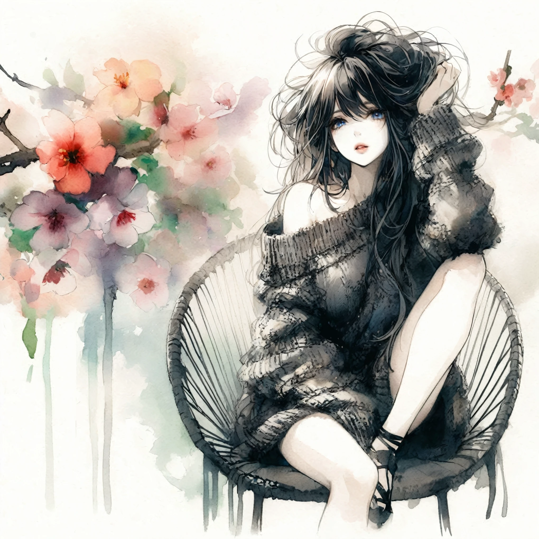 Official art using high quality hand-drawn watercolor sketch techniques. (Highest quality,4K,8k,High resolution,masterpiece:1.2),Very detailed,Beautiful attention to detail,girl with beautiful eyes, everyone, Beautiful Anime Girls, Cute Anime Girl, Smooth anime art, Anime Style, Elegant colors, Soft lighting, Delicate and beautiful eyes, Very coquettish, (Beautiful big breasts:1.2)