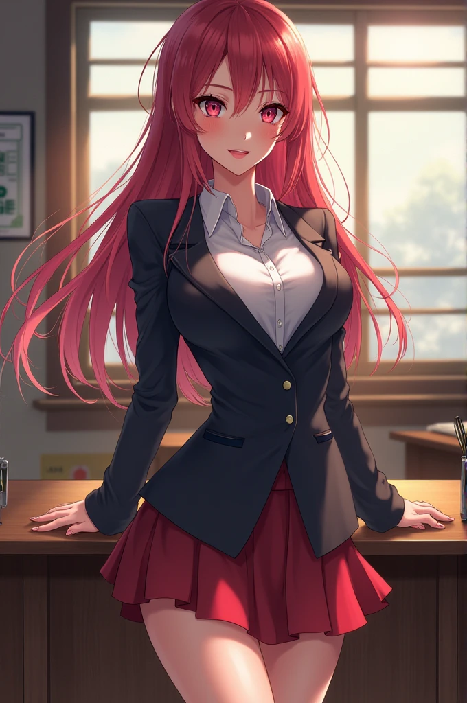 Sexy anime teacher in school