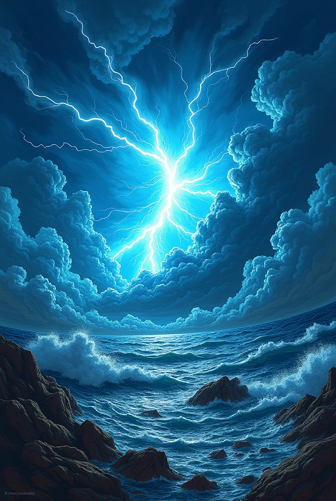 Make a comic book image of a sky and a storm