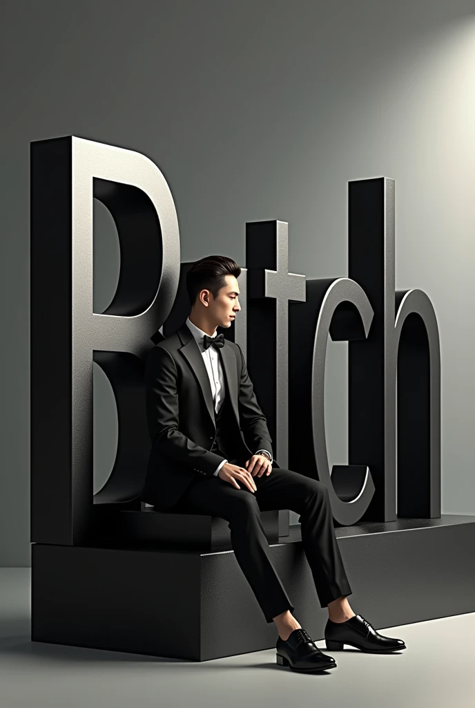 Elegant 3D Typography with the name. The word butch letter sitting a man wearing a toxido 