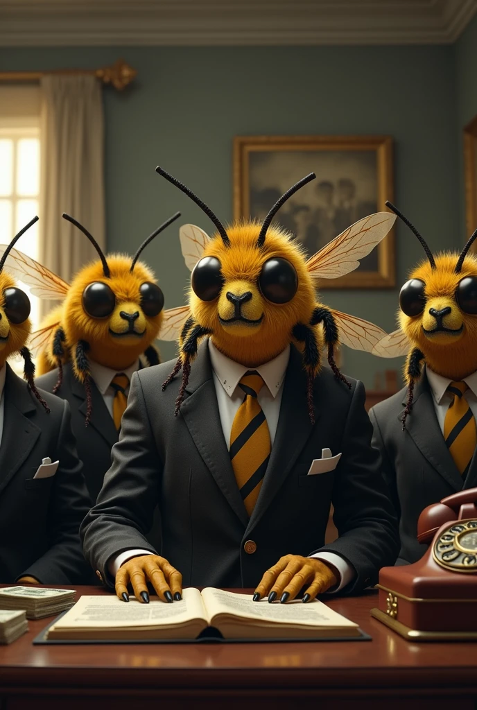Family mafious bee sitting on the desk