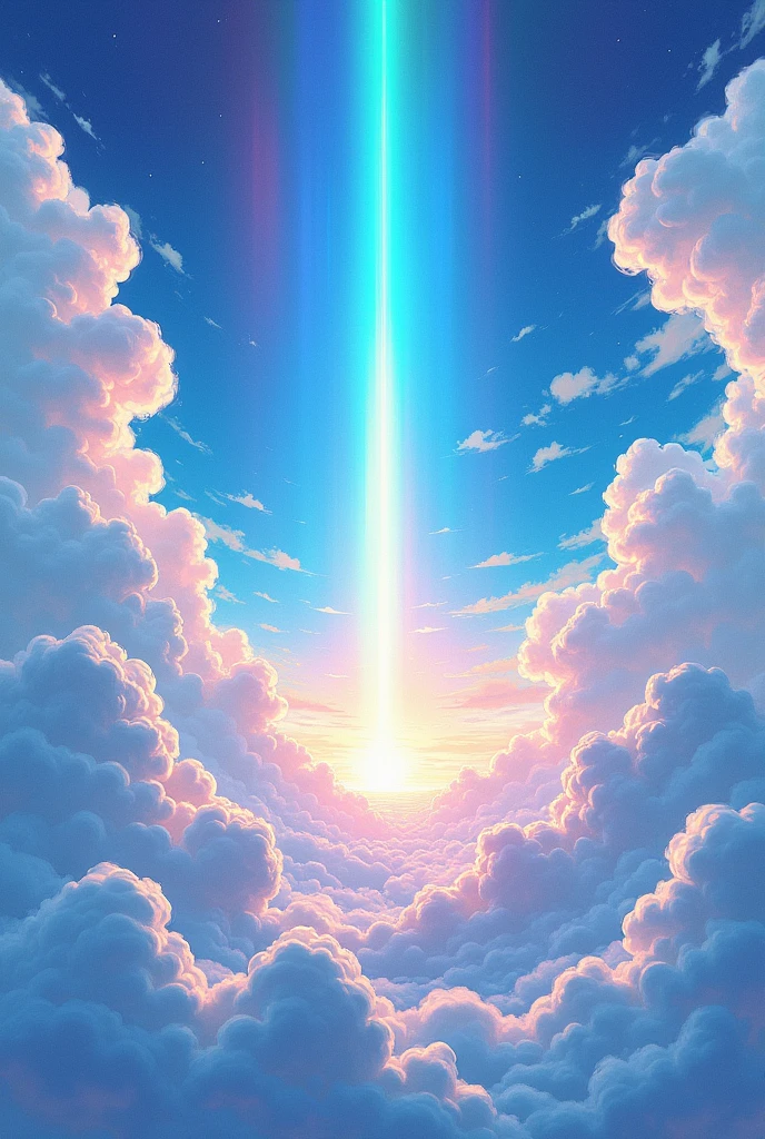 Make a comic book image of a sky under rainbow light refraction 