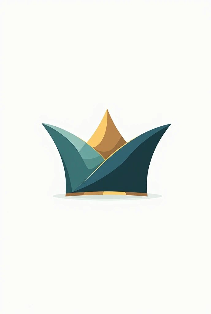 Create a flat vector, illustrative-style abstract concept logo design for a fashion design brand named "PESONA EDiTOR CANTIK, featuring an abstract depiction of a fabric swatch that also mimics a crown silhouette. This symbolizes the brand's focus on textiles and royal influences. Use a modern palette of teal and gold against a white background. Do not show any realistic photo detail shading., illustration, typography, photo, painting, fashion, graffiti, wildlife photography, conceptual art