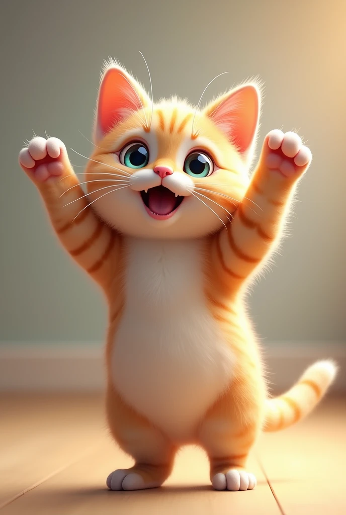 Cat on its hind legs and with its front legs open, you can leave the front legs open as if it were dancing, leave it facing forward