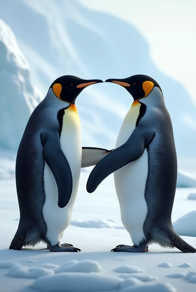 Male penguin grabs female penguin by the flipper