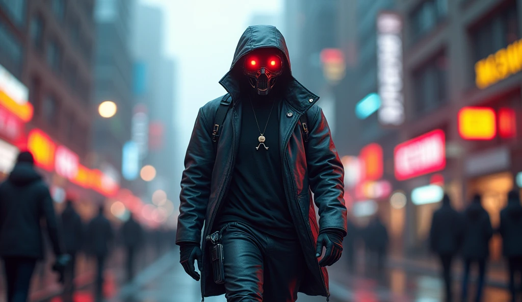 Cyberpunk style scientist,Semi-mechanized scientist,Combat posture,majestic-looking,The feeling of moving forward,Stunning colors。Set in a futuristic cyberpunk style city,the street,People with blurred vision,(Movie lighting),(light and shadow effect),(unreal-engine),(Tyndall),(cinema4d),(Super futuristic fantasy style),(8k wallpaper),(tmasterpiece),(Photography Award),realisticlying