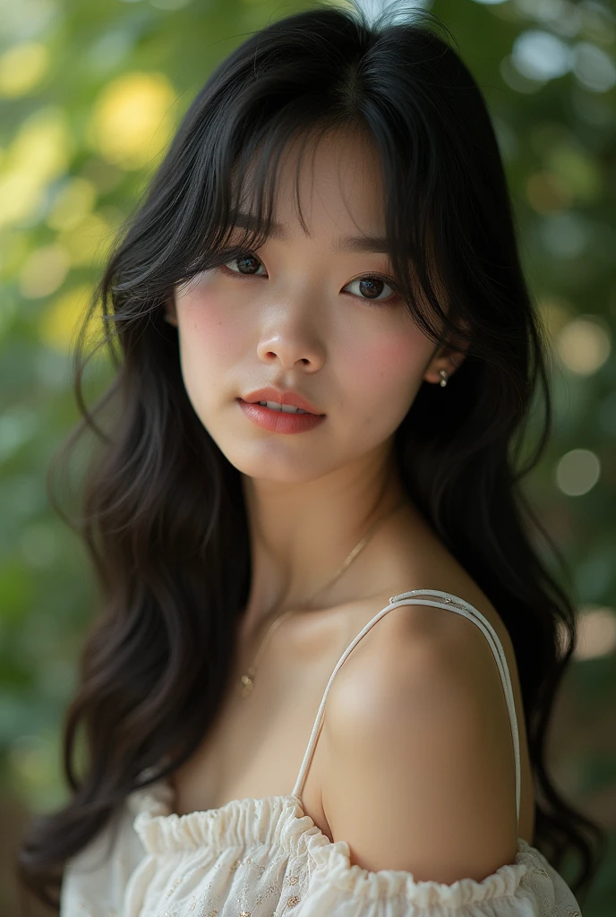 (Model shooting style), (shy), 1 girl, Lonely, Shiny black hair、 Extremely rich facial detail, Beautiful Eyes, [Chubby], cute, Slightly red cheeks，bright, Lonely Eyes, Stunning beauty, (Rembrandt Lighting), ARRI Lenses, Surreal, (Skin with attention to detail:1.2),4K,ARRI ALEXA LF,White Promist, Dramatic Rim Light, high quality,Very delicate and beautiful, wonderful, In detail, masterpiece, Very detailed, High resolution,Best Shot, Best Shadow,Complex,Sharp focus, high quality, 1 Japan woman, alone.cute,Fuka Koshiba,Yuki Sakurai, botanical garden, Woman looking at flowers, Flowers are blooming everywhere, Lens flare,No sleeve,Beautiful breasts,Swallowtail butterfly,A butterfly flutters,Cool eyes,Glossy Lips,smile,Glowing Skin,Transparent skin,From above,Open your arms,Waistline,Beautiful nipples