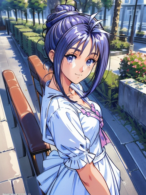 ((masterpiece)),((Ayako Katagiri)),((Katagiri Ayako)),((Mischievous Smile)),Anatomically perfect fingers,(((Paris))),(((Cafe Terrace))),(((White dress))),(((No sleeve)))