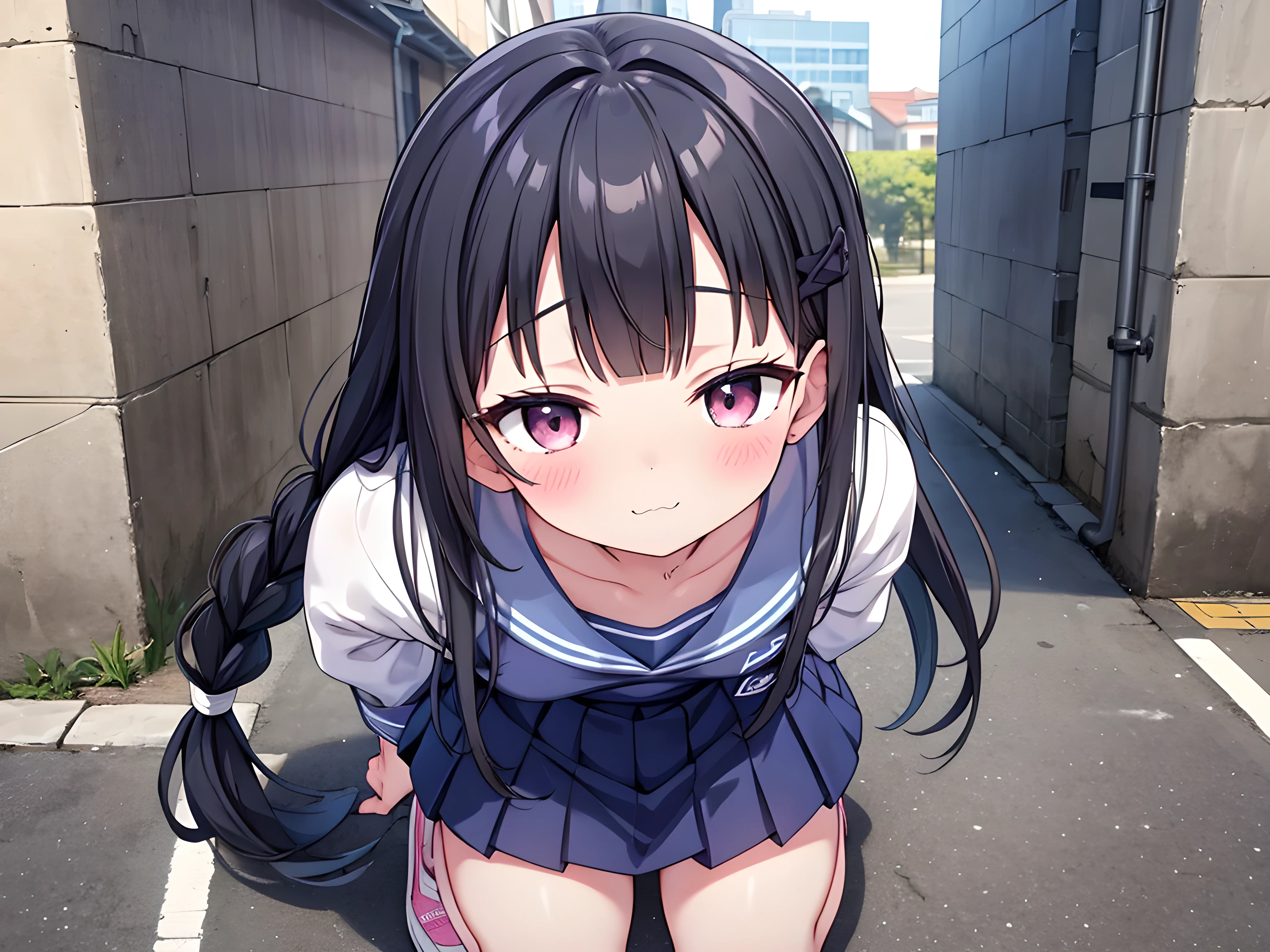 zPDXL2、Score_9_up、Score_8_up、Score_7_up、raw、photograph、8k、Expressive、source_anime、High quality V2、XXX Rating、Photo Real、masterpiece、An invincible masterpiece、Perfect artwork、Intricate details、BREAK、BREAK、1girl、1man、kawaii、JapaneseBrownEyes、Black Hair、Blunt bangs、Braid、Long Hair、heterosexual、penis、Man off screen、She is squatting、Deep Throat、Sucking penis、Girl Behind the Wall、Small alley、dead end、Outdoor、Looking at penis、Head Grab、BREAK、blowjob、deep throat、:>=、Mouth concentration、Clothed Male、Tilt of the head、Droopy Eyes BREAK、Cheerleader、Printed shirt、Pink Mini Skirt、hair ornaments、、sneakers、Cowboy Shot:0.6 、Dutch Angle、BREAK、A small smile:0.8、Nose blush、Shy、Mouth closed、Half-closed eyes、Higure UI_PONY_epoch-000025:0.8>