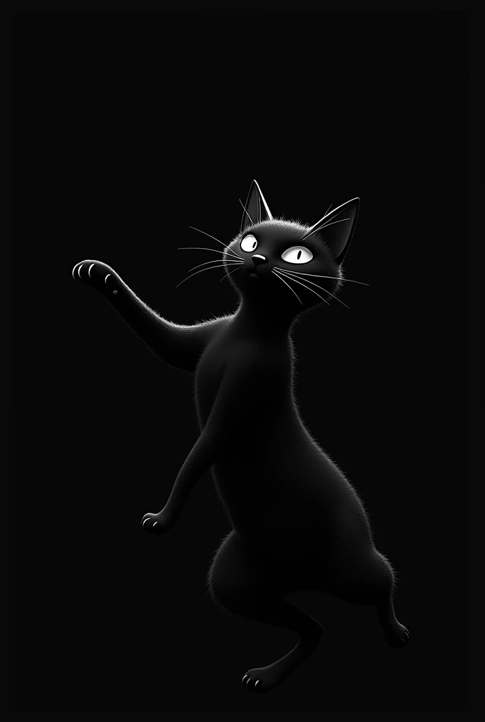 Cat on its hind legs and with its front legs open, you can leave its front legs open as if it were dancing, leave it facing forward and do the same thing, only in black.