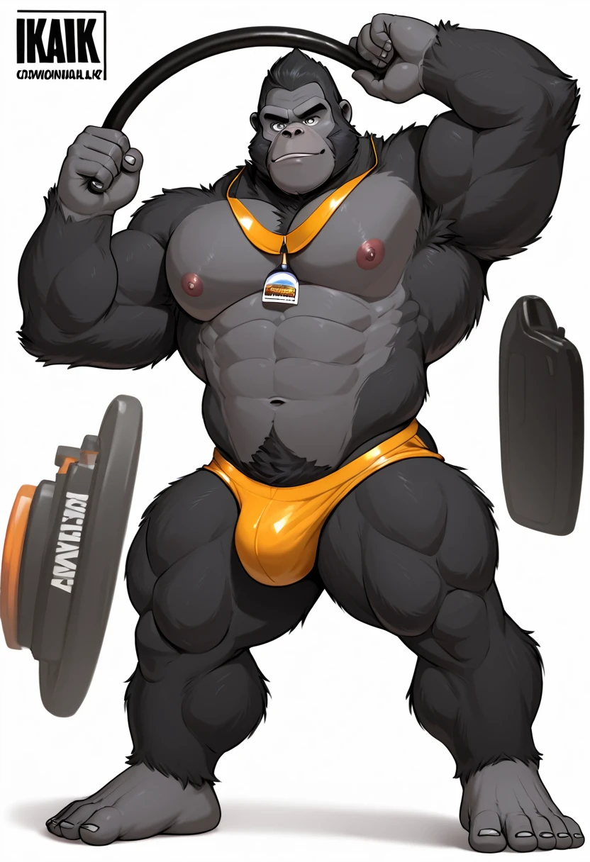 anthro ((male)) Gorilla ((Gorilla)) 4k, high resolution, best quality, posted on e621, solo, anthro body, male, mature male, correct anatomy, (white background), (by wfa:1), (cel shaded, cartoony shading:1.2), black lineart, black outline, flat coloring, ((fullbody)), score_9,score_8_consolation,score_7_consolation,score_6_consolation,score_5_consolation,score_4_consolation, solo anthro furry, Muscular Gorilla, Bear Gorilla, black fur, black ears, white eye, whole body