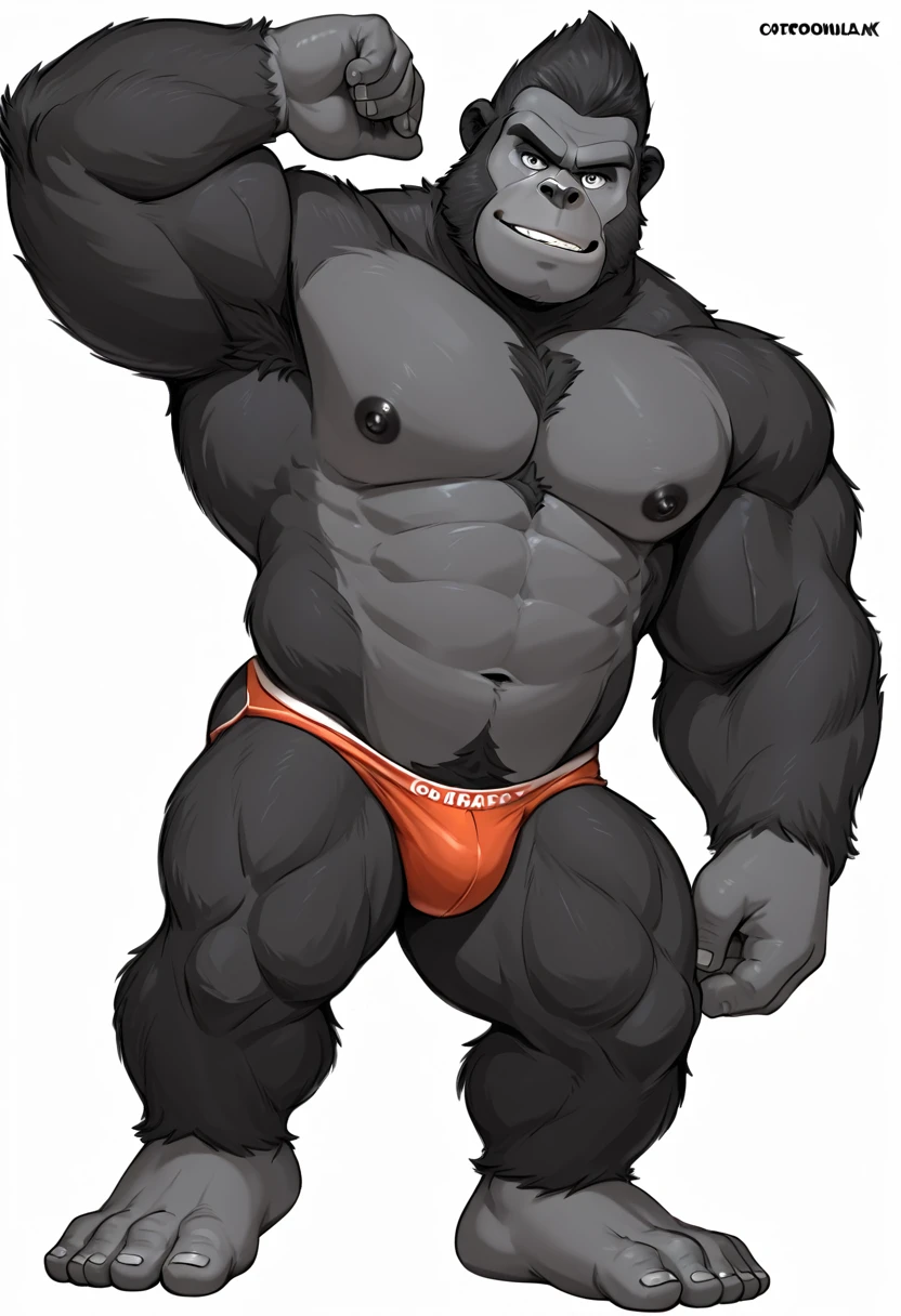 anthro ((male)) Gorilla ((Gorilla)) 4k, high resolution, best quality, posted on e621, solo, anthro body, male, mature male, correct anatomy, (white background), (by wfa:1), (cel shaded, cartoony shading:1.2), black lineart, black outline, flat coloring, ((fullbody)), score_9,score_8_consolation,score_7_consolation,score_6_consolation,score_5_consolation,score_4_consolation, solo anthro furry, Muscular Gorilla, Bear Gorilla, black fur, black ears, white eye, whole body