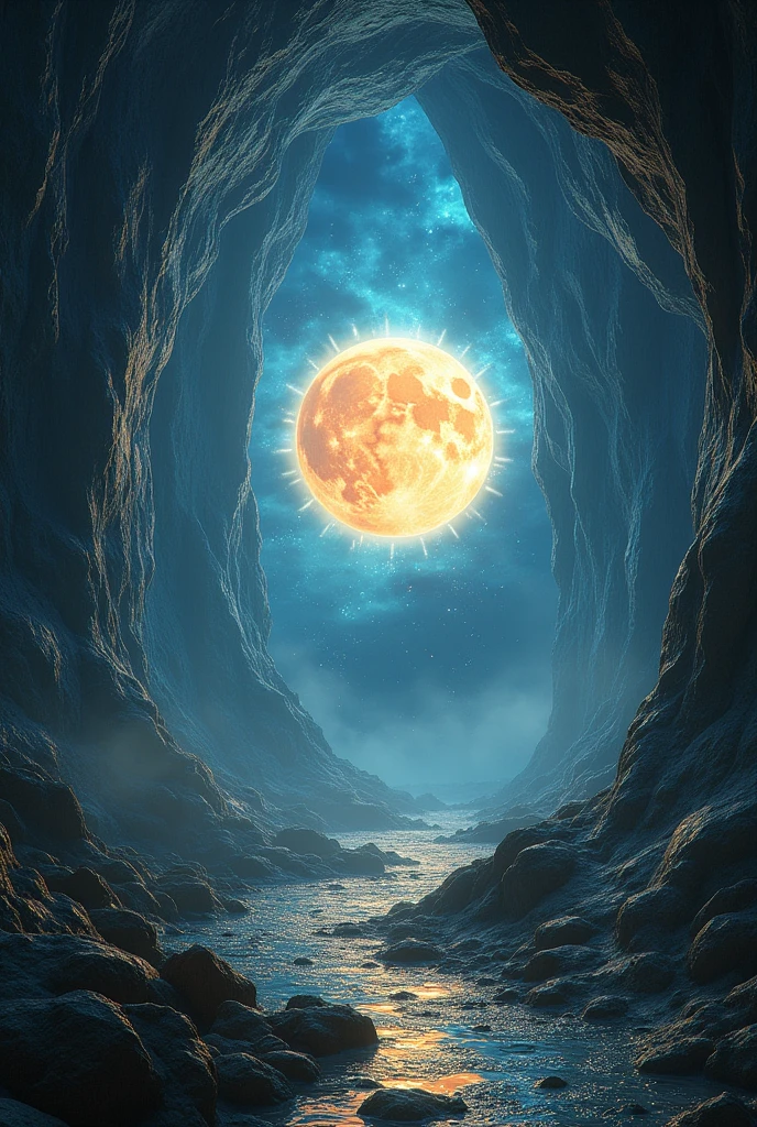 Sun and moon both inside a cave 