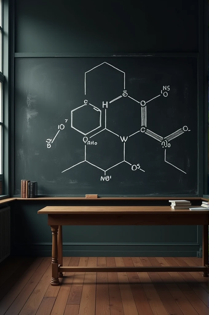 Make a picture with the molecular structure of hydrogen on a blackboard