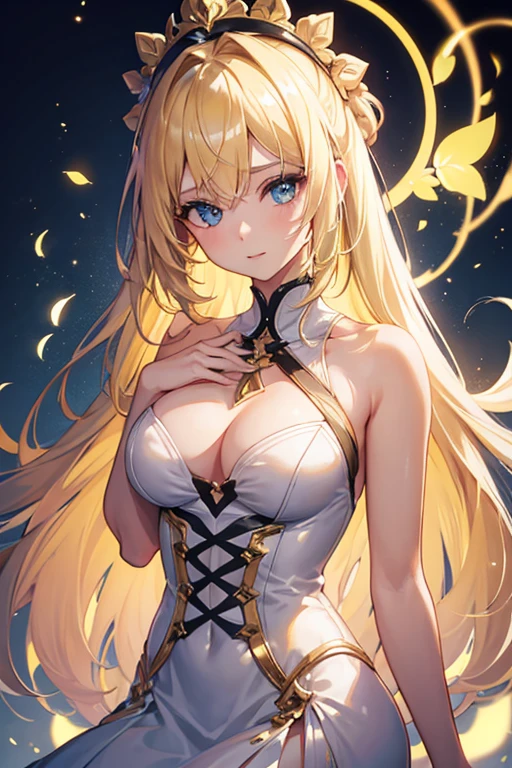 1 girl with blonde hair, well detailed luminous skin, semi-human