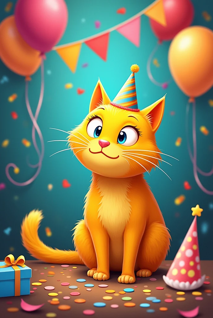 Visual puzzle: Find the yellow cat that is HIDDEN at the birthday party