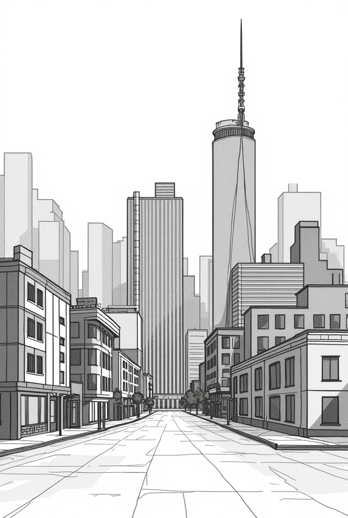create an urban landscape on a4 paper in black and white easy to draw (that a 6th year high school student can draw it)